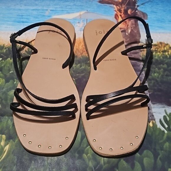 Joie Black Adjustable Ankle Strap Studded Strappy Baja Square Toe Sandals 9.5 - Picture 2 of 9